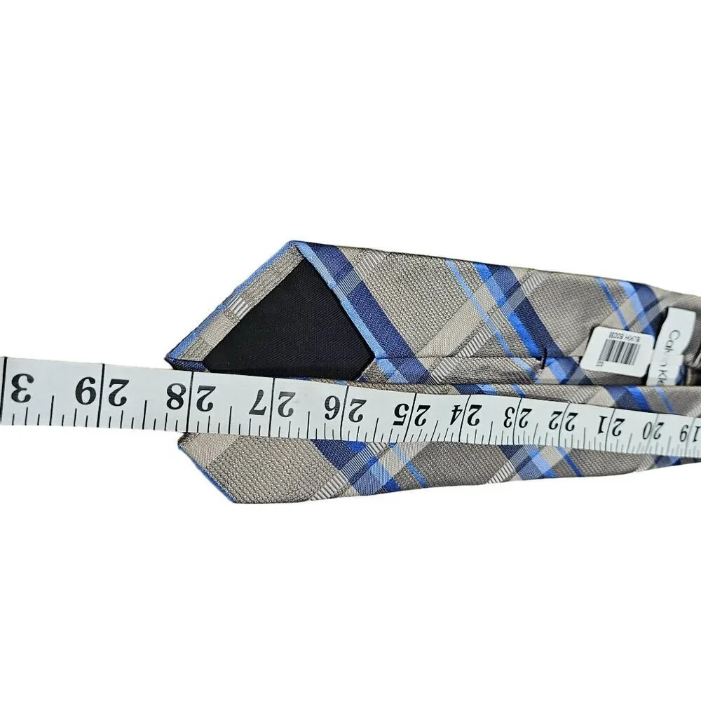 Calvin Klein NWT Mens Plaid Silk & Polyester‎ Tie Blue/Gray